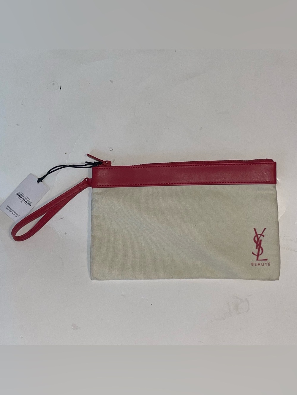 YSL beauty canvas wristlet cosmetics zip up makeup bag